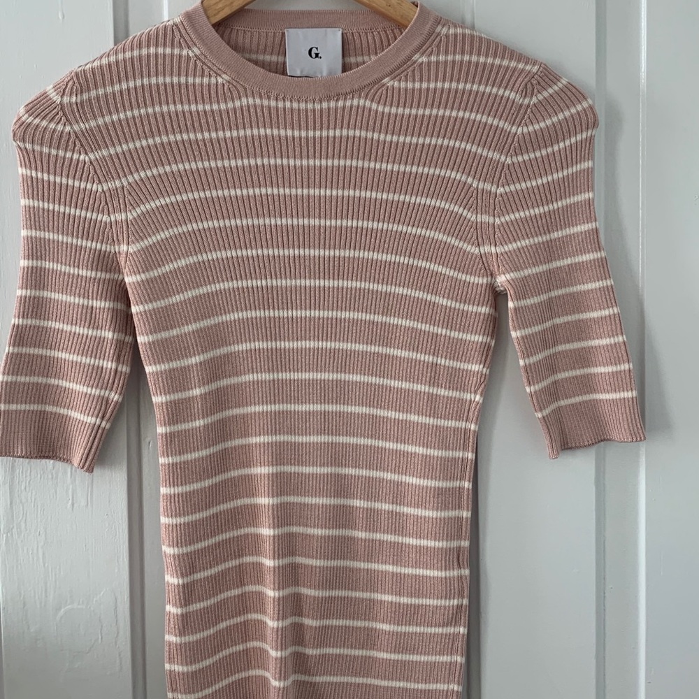 Goop G Label Pink White Stripe Knit Sweater Top S